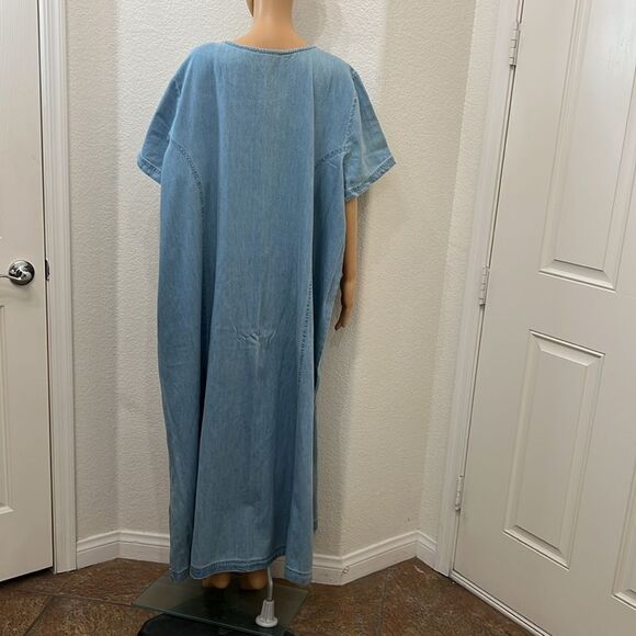 Only Necessities Womans Dress 3X 💯% Cotton Floral Embroidered Pockets Maxi - Picture 7 of 15
